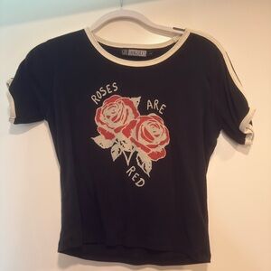 Black Graphic Tee Striped Sleeves